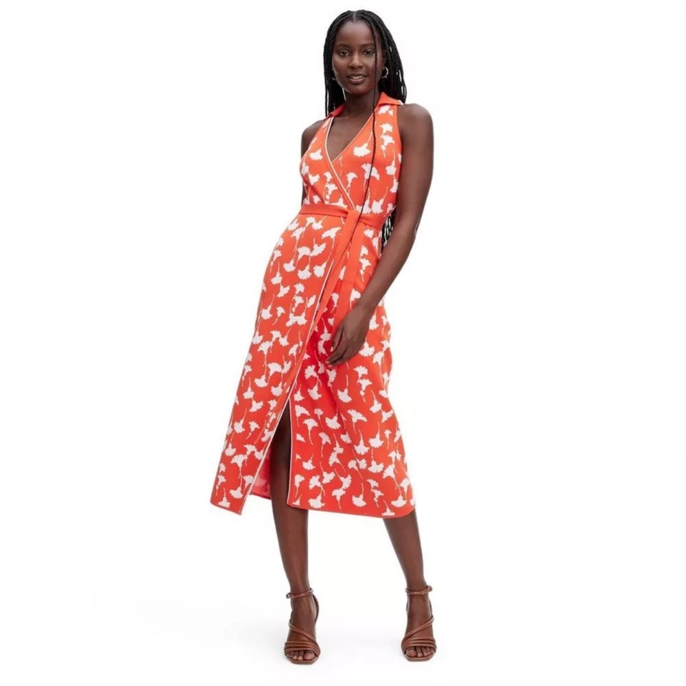 Diane von Furstenberg Women's Collared Sleeveless Midi Wrap Dress